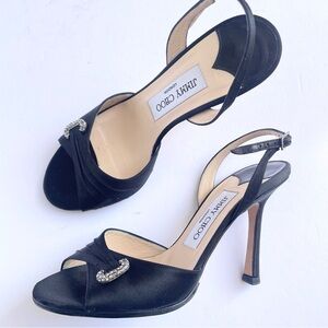 Jimmy Choo Satin Slingback Embellished Stiletto Heels Sandals Black Size 35.5